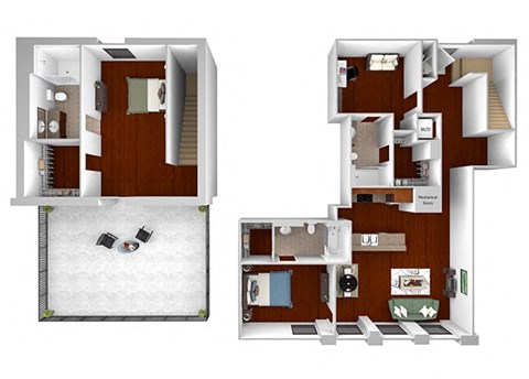 Main 3 Downtown floor plan B4 Flats  - 2 bed 2 bath - 3D